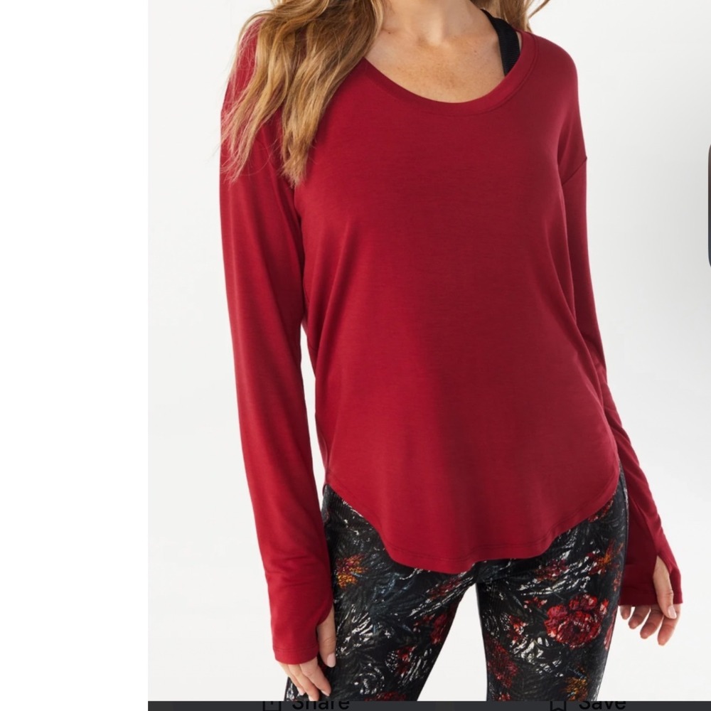 Sofia Active Sofia Vergara Scoop Neck Pullover Red Long Sleeve Thumbhole Size L